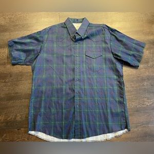 Vintage Wrangler‎ Rugged Wear Men’s Short Sleeve Western Blue Green Plaid XL